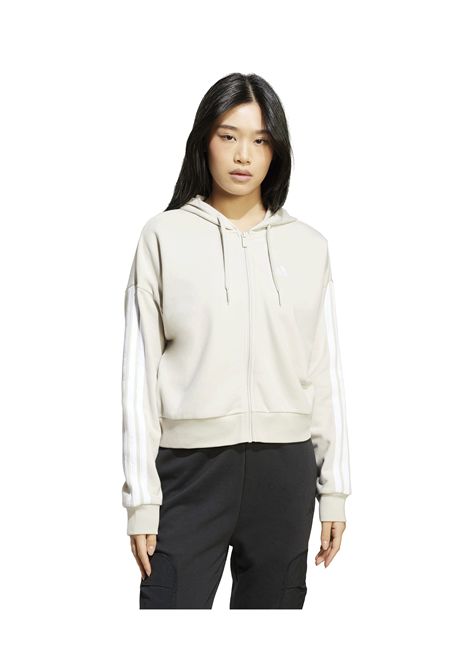 Felpa Adidas Essentials 3 Stripes French Terry con Zip e Cappuccio Beige Bianco Donna ADIDAS CORE | Felpe | JW1821-